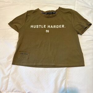 Flag Nor Fail "Hustle Harder" Olive Green Crop Top